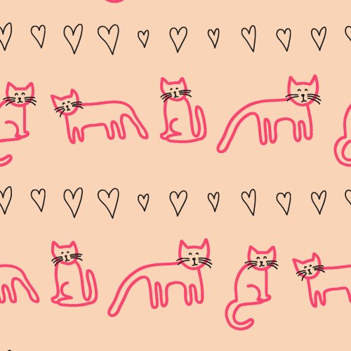 Hand drawn cats and hearts with little whiskers and heart noses perfect for valentines day