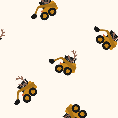 little yellow skidsteer construction trucks dressed as reindeer