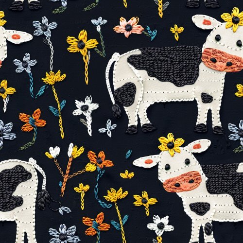 embroidered farm animal cow design