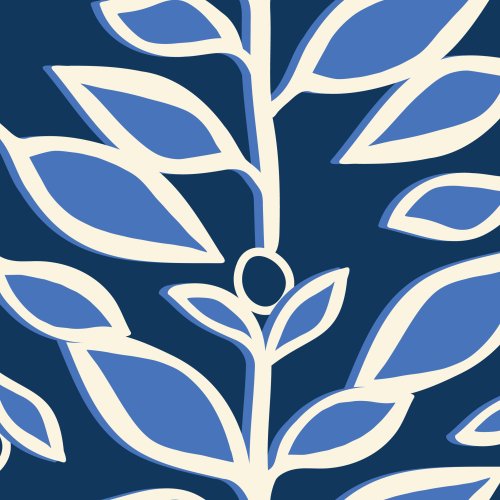 blue and white leaf design