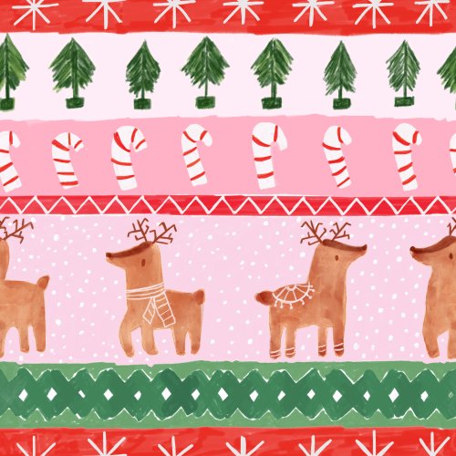 christmas stripe design with reindeer and candy canes