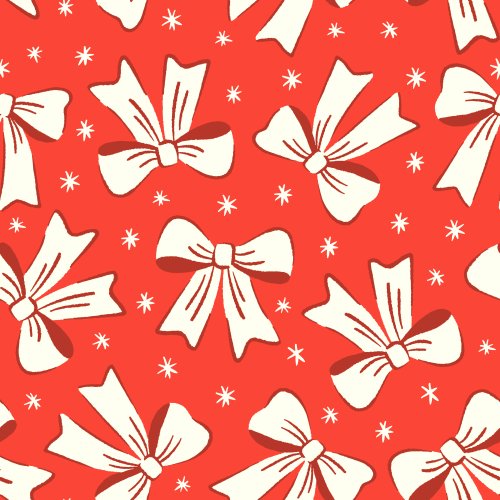 christmas bows and snowflakes on red background