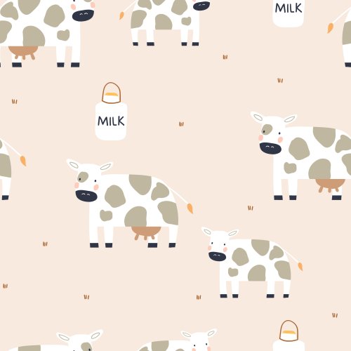 cows and milk jugs on peach background