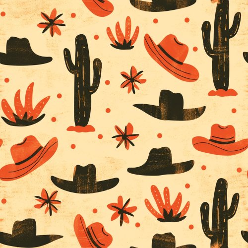 cowboy hats and cactus on yellow background