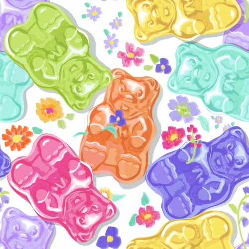 sweet colorful gummy bears within some bright little flowers