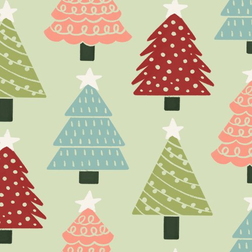 Whimsical Shaped Christmas Trees with jolly hand drawn garland designs and stars on top