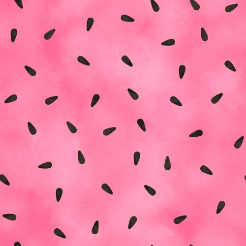 Pink Watercolor wash with painted black watermelon seeds 