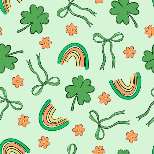 Tossed rainbows, bows, flowers, clovers 