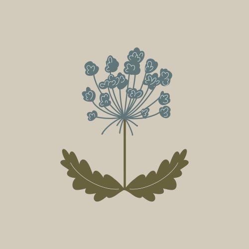 blue floral with leaves on tan background