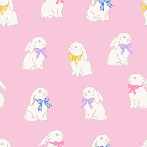 easter bunnies wearing bows on pink background