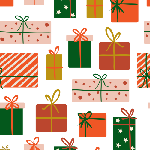 Christmas presents green, gold, red