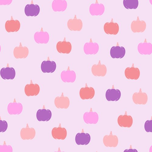 a light pink background with pink orange and purple scattered pumpkins