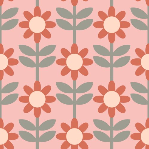 Geometric Daisy print with Rusty pink petals