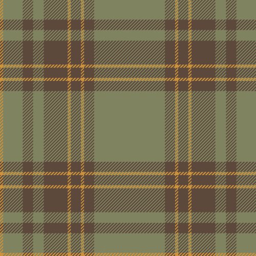 Seamless tartan plaid pattern in sage green, brown, and mustard with a classic rustic cabin-inspired design.