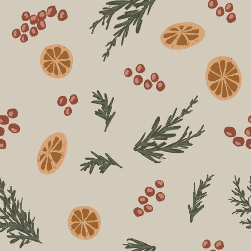 citrus, berries and holiday greenery