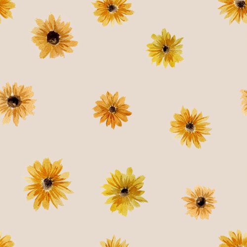 tiny watercolor sunflowers on a light beige background