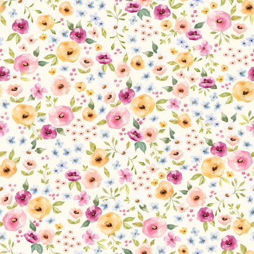 Spring watercolor floral fabric design