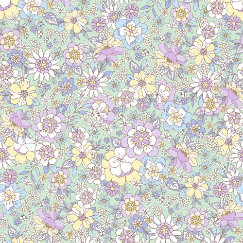 retro floral design with purple and light green flowers