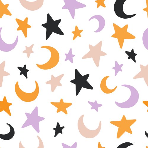 Tossed stars and moons in various colours.  Co ordinate with other Halloween prints.