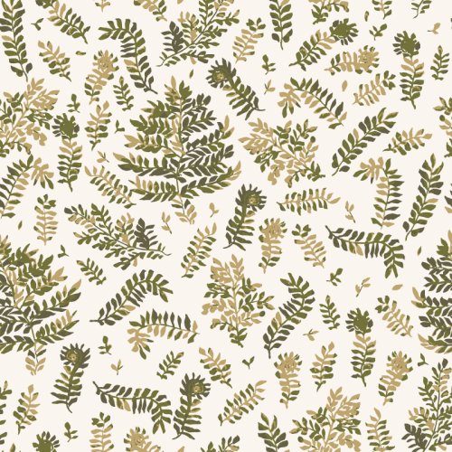 multi colored green hand painted ferns on a cream background