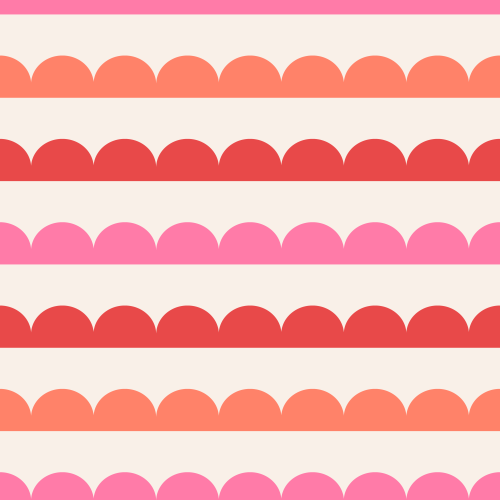 Scallop stripe pink, red, orange.  Pair with Valentines strawberry, cherry print.