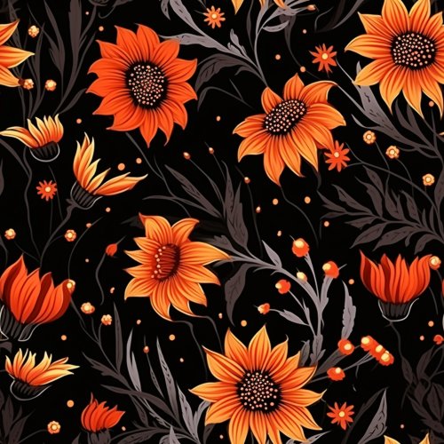 orange and black halloween floral