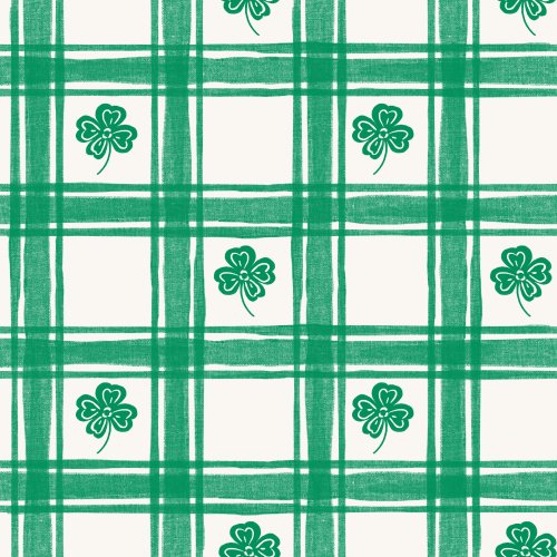 green gingham with shamrock clovers