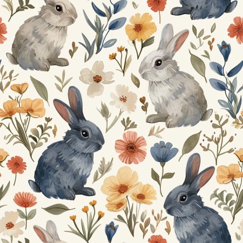 bunny rabbits and spring flowers