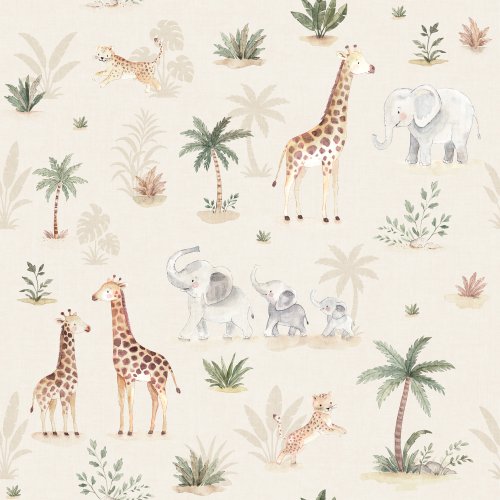 cute african watercolor animals and plants