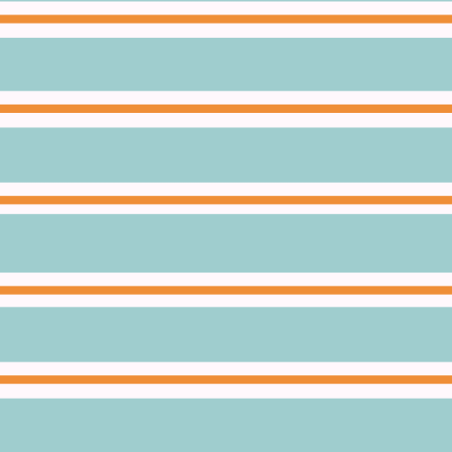 A bold horizontal stripe pattern featuring broad aqua bands, thin orange accent stripes and pale blush pink dividing bands.