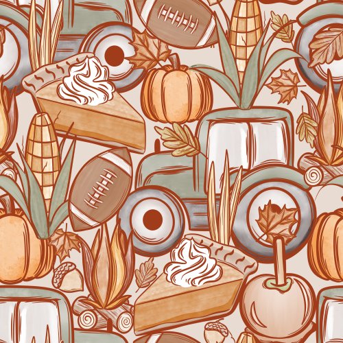 fall corn, tractor, pumpkin pie, football