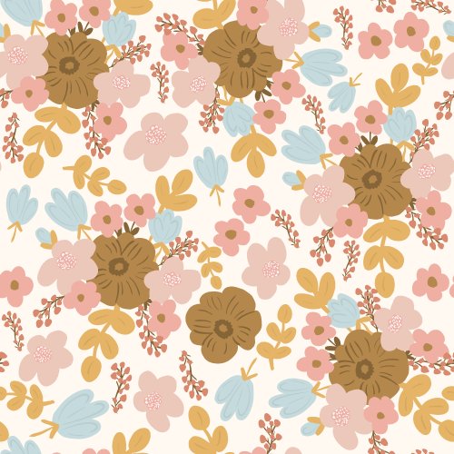 pink brown and blue spring floral design