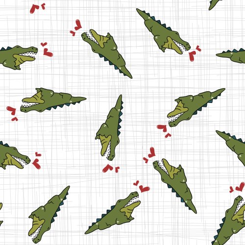 Valentine's day fabric design with crocodiles and hearts