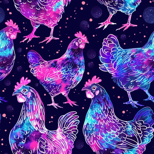 bright purple and blue chickens