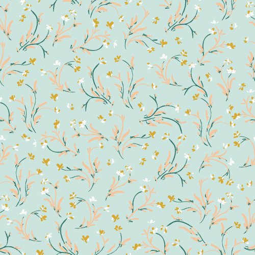 Sweeping abstract florals on a light blue background