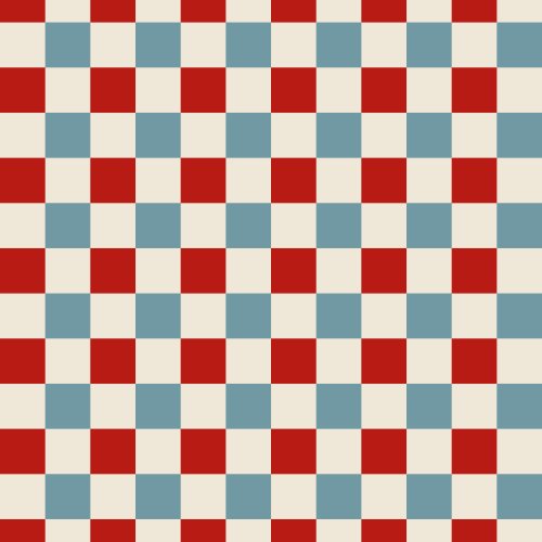 Simple retro checker board in a muted red, cream and blue patriotic color ways.