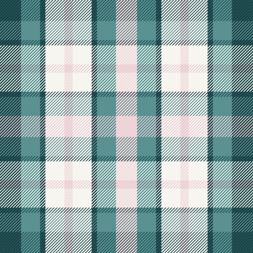 Muted teal and dusty rose plaid fabric with soft contrast checks