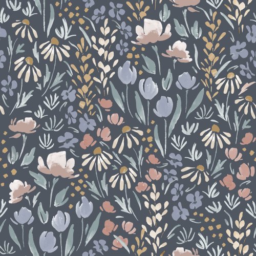 Watercolor Florals, Flowers, Navy, Ivory, Daisy, Garden