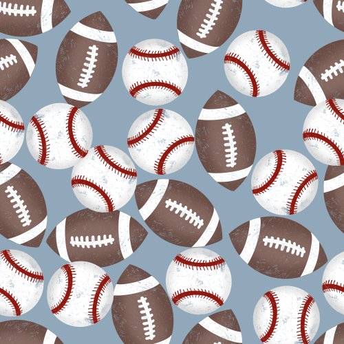 footballs and baseballs on blue background