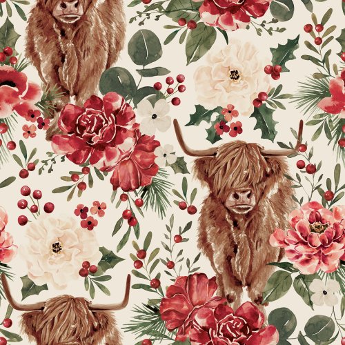 christmas highland cows with floral