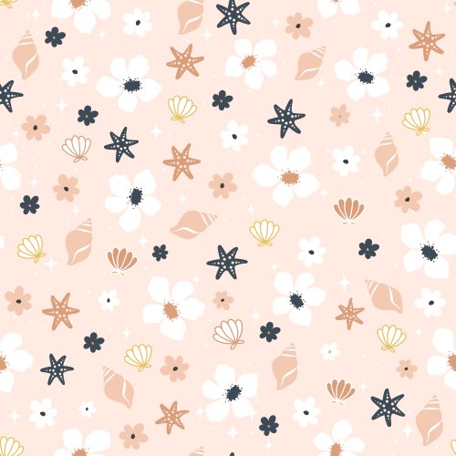 peach and tan summer floral with sea shells