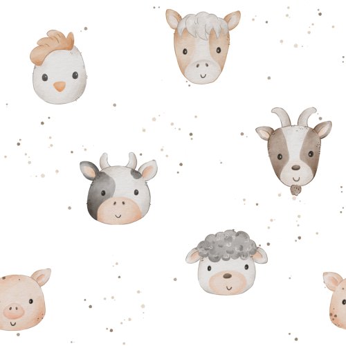 Farm Animals Head in White 