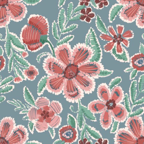 large florals with lines that look like embroidery