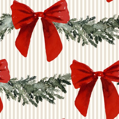 Christmas Garland - Red Bows - stripes