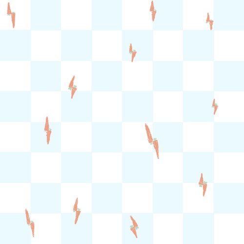 Checkered pattern done in watercolor with little carrots as lighting bolts