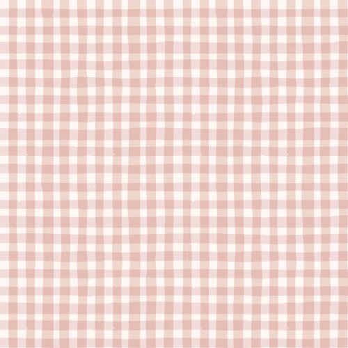 Pastel pink organic gingham on a cream background