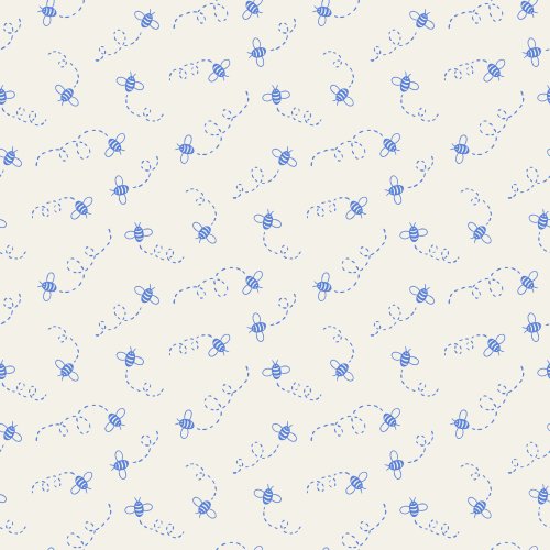 The pattern features playful, hand-drawn bees and dotted flight paths on cream background. The design is sparse, with a whimsical and lighthearted vibe, suitable for children's spaces.