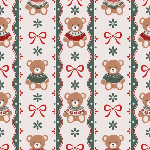 Bears in fair isle sweaters with a vertical stripe pattern