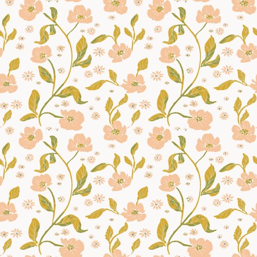 Cheerful Pink and Green Florals Stripes on a Cream Background