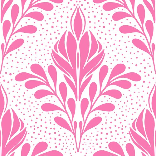 A geometric symmetrical, floral motif with a dotty background